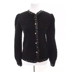 Sag Harbor Womens Rare Velvet Sequin Quilted Formal Jacket Blazer Black Sz Small